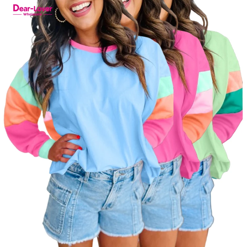Dear-Lover Women Colorblock Patchwork Oversized Long Sleeve Top