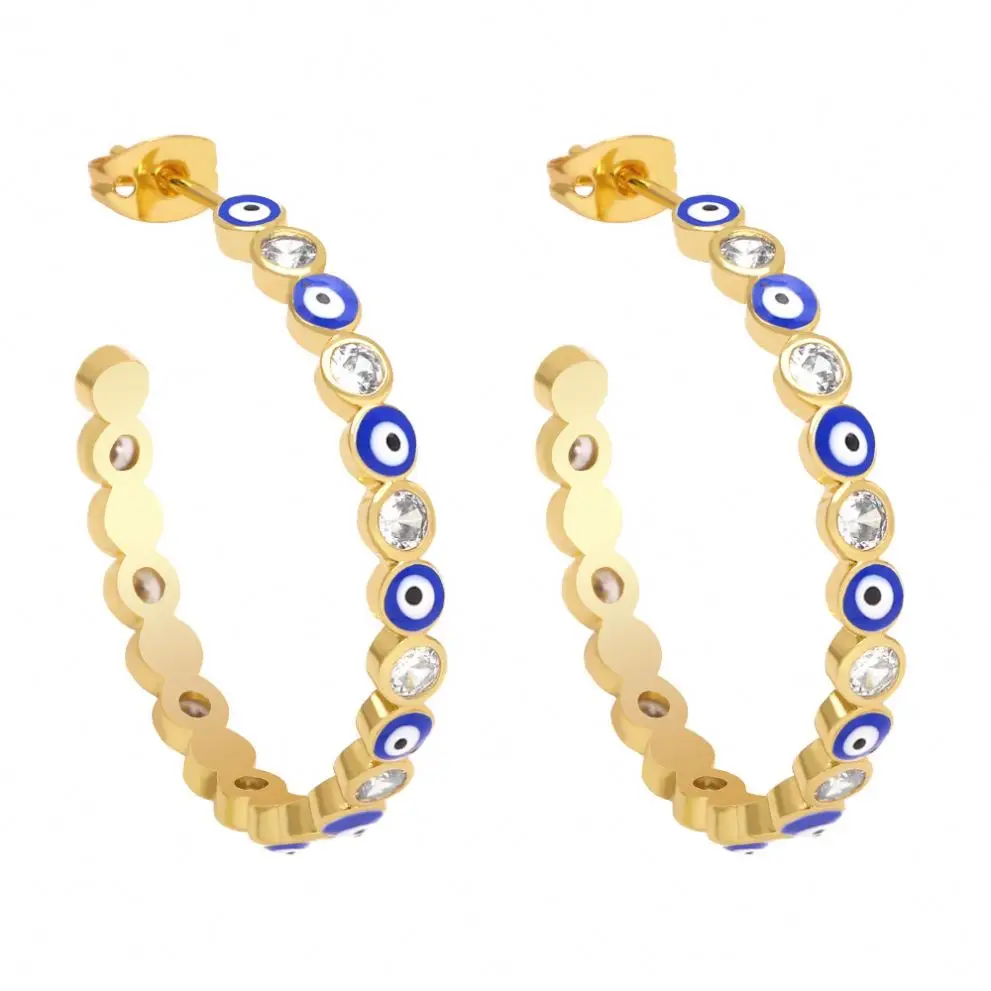Fashion Evil blue Eye Circle hoop earrings jewelry cubic zircon Big Huggie Hoop Earring for Women