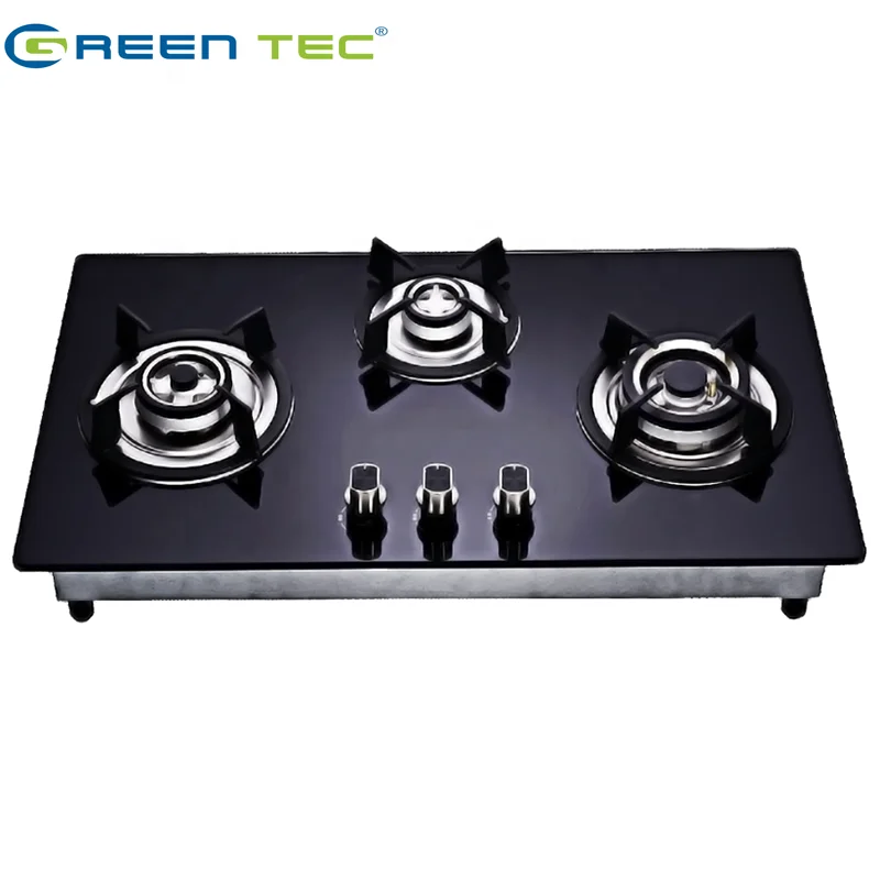 Закаленное стекло супер хорошее синее пламя газовая плита Роскошные 3 латунные горелки