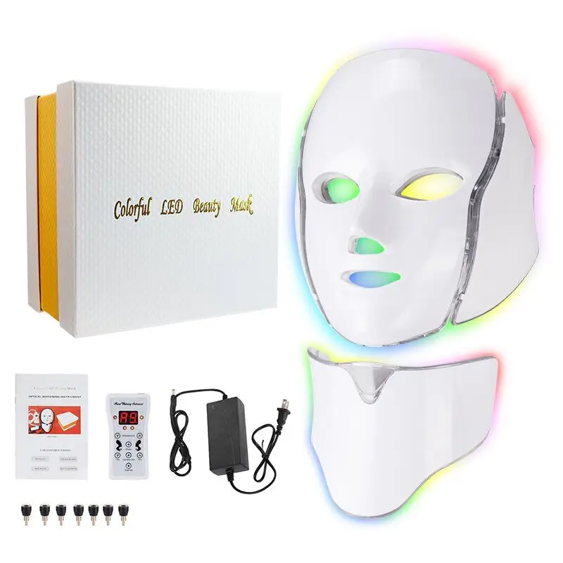  2021 Manufacturer Wholesale 7 Color Led Photon Light Therapy Machine Home Use LED Facial Masks with Neck for Skin