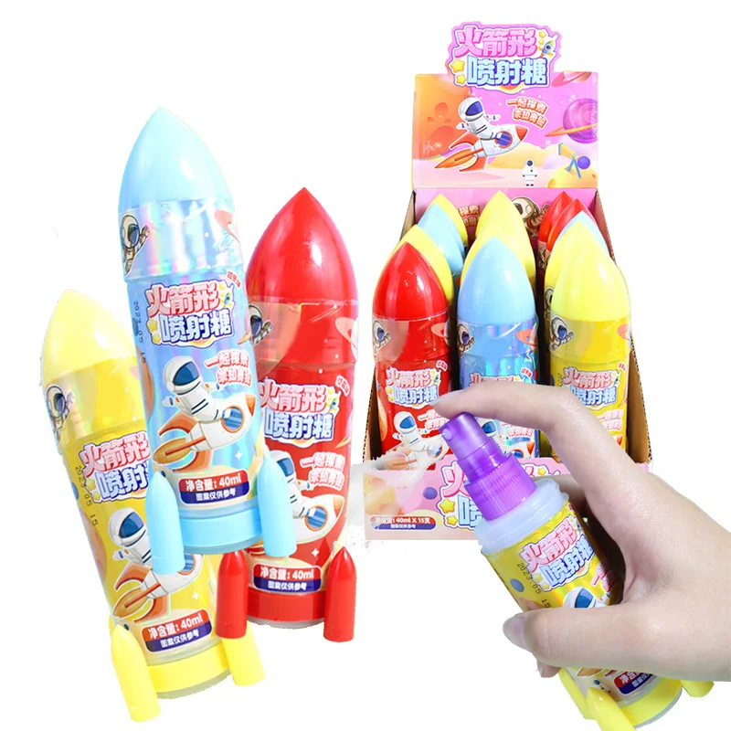 New Design Toy Candy Magic Jam Mixed Fruity Sour Liquid Candy Super Rocket Styling Spray Candy