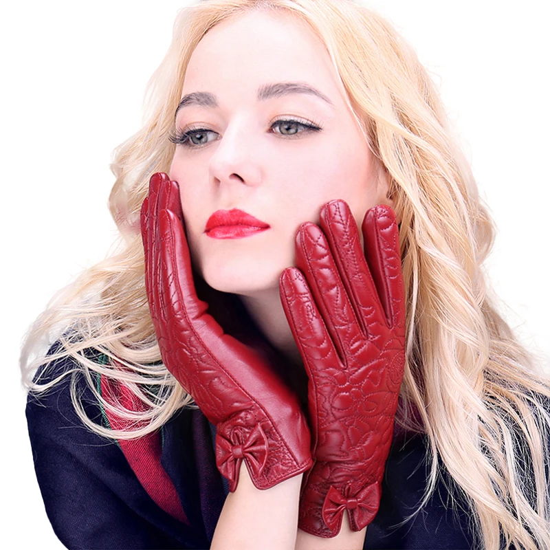 Customized WS2012 Ladies leather glove windproof fashion anti slip screen touch training driving sheepskin Women leather gloves