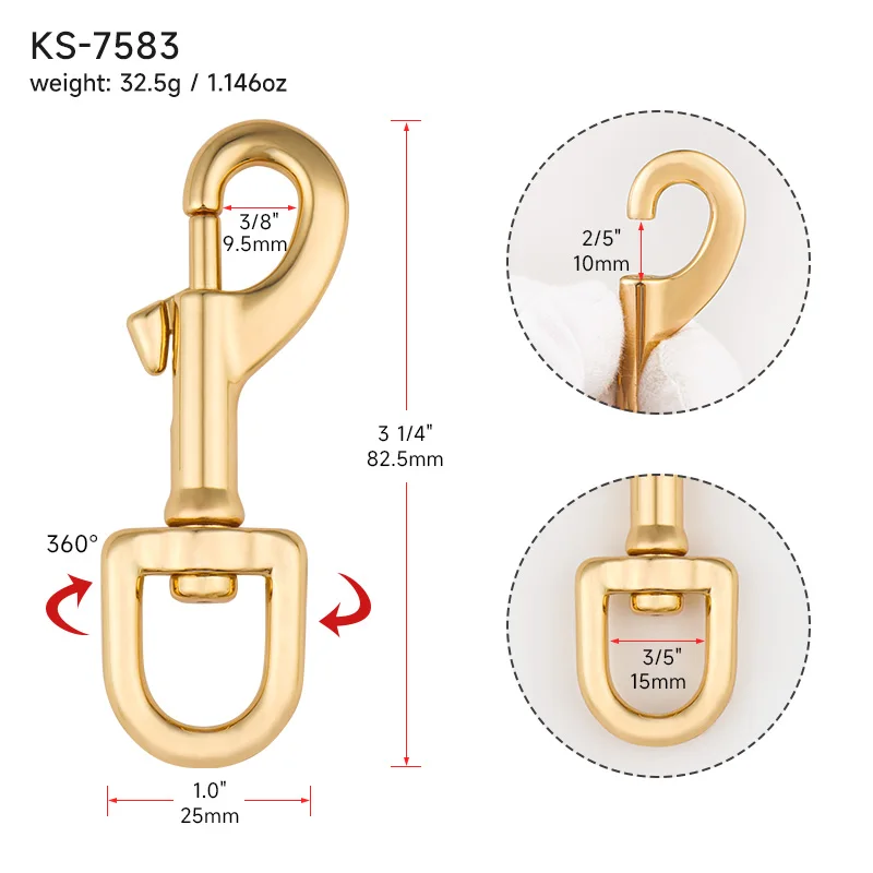 19mm 25mm Heavy Duty Snap Clip Hook 11mm 13mm 16mm Gold Dog Hook Clasp Zinc Alloy Eye Bolt Swivel Snap Hook for Dog Collar Leash