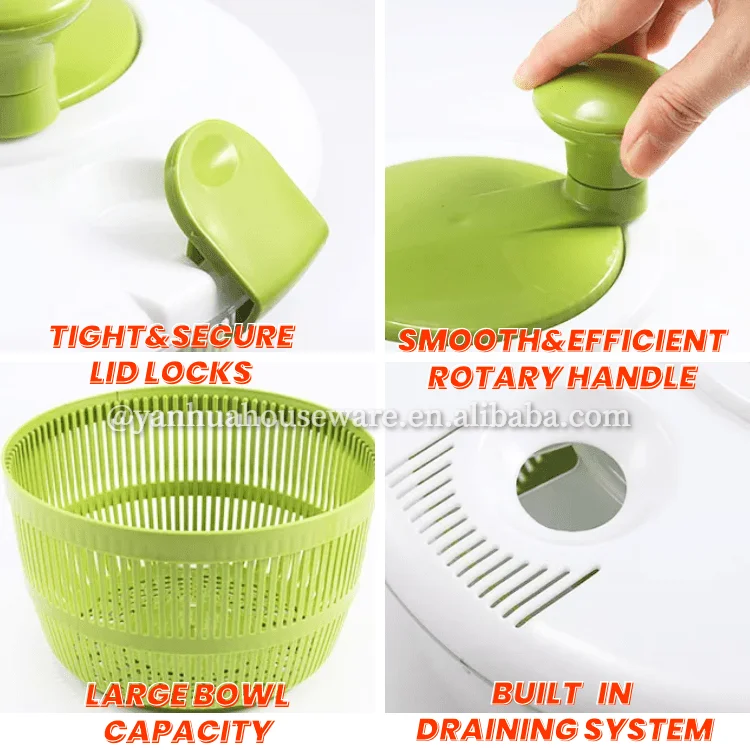 Kitchen Lettuce Spinner with Secure Lid Lock Rotary Handle Vegetable Washing Dryer Quick Dry Vegetable Salad Dryer