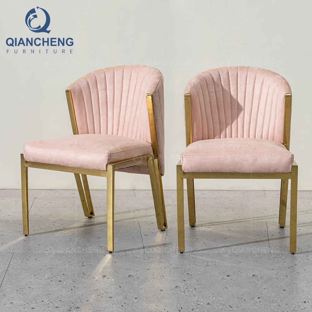 QIANCHENG kitchen counter chair grey velvet golden stainless steel mirror italian designers expensive dining table chairs