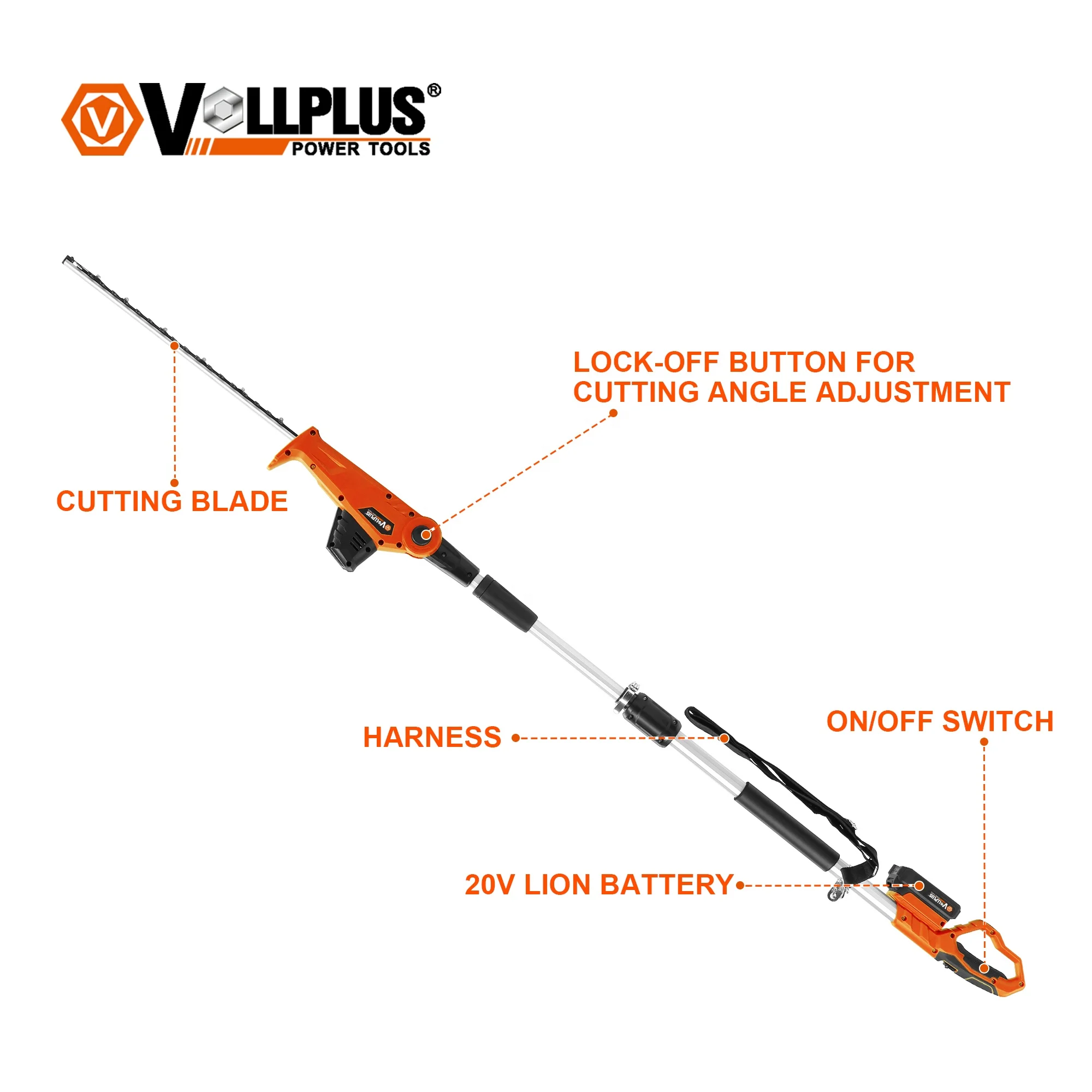 Vollplus VPCD2286 18V the bestl Cordless Long length adjustable Pole Hedge  Trimmer