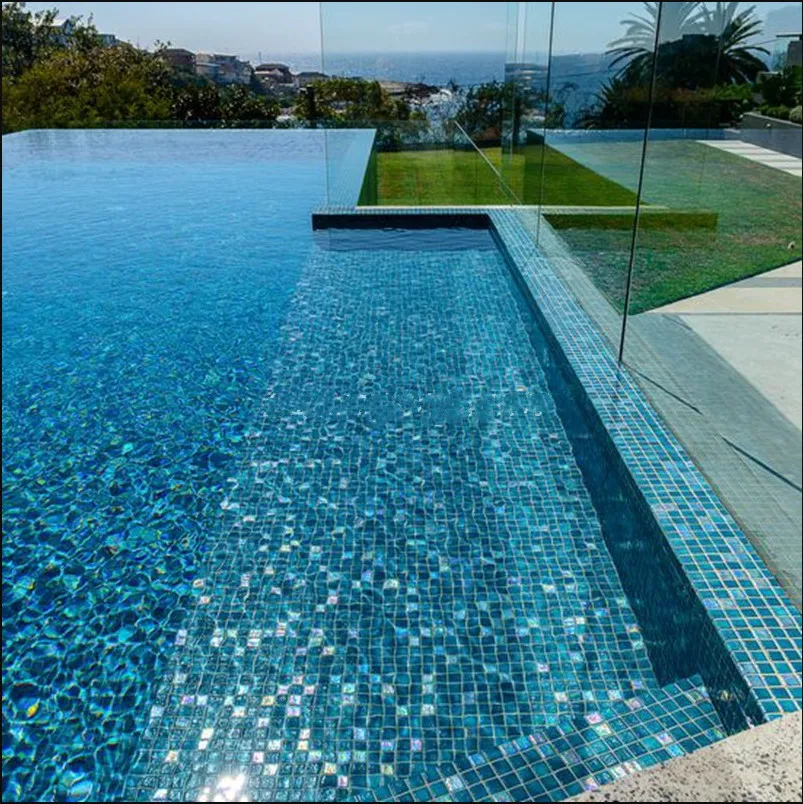 Bathroom shower spa pool mosaic iridescent tiles mosaic dark blue green rainbow symphony mosaic