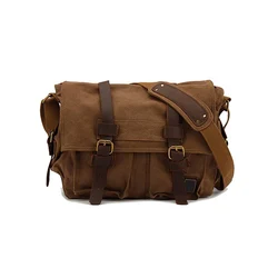 Custom Vintage Leather Canvas Laptop Bag Cross Body Messenger Bags