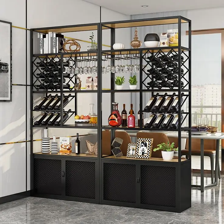 Modern luxury bar cabinet red wine cellar bar storage display whiskey wine display cabinet with rattan doors