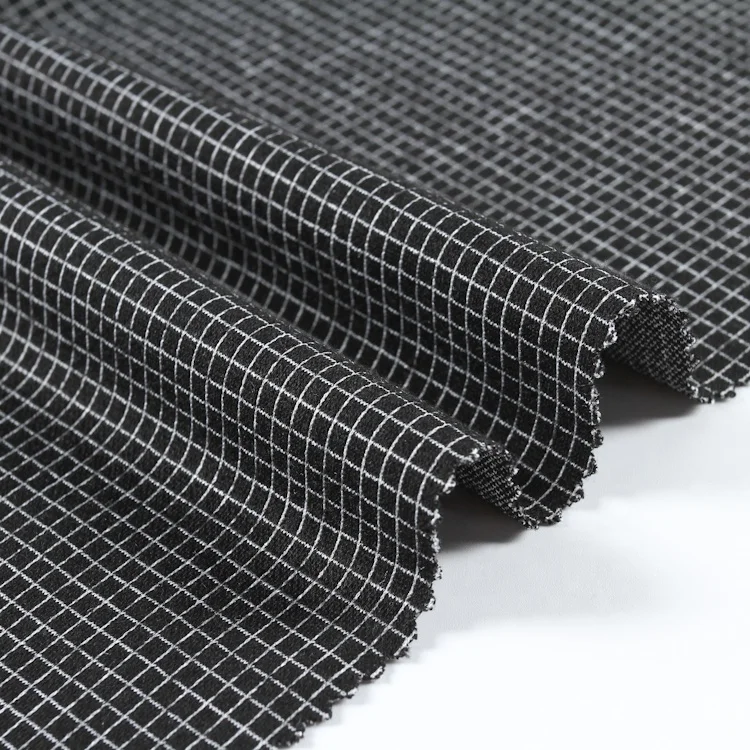 2021 Latest design small plaid china polyester spandex recycled jacquard fabric for pants