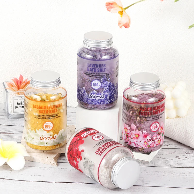 Private Label Bath Salts Lavender Jasmine Flower Peach Blossom Rose Bath Soak Salts