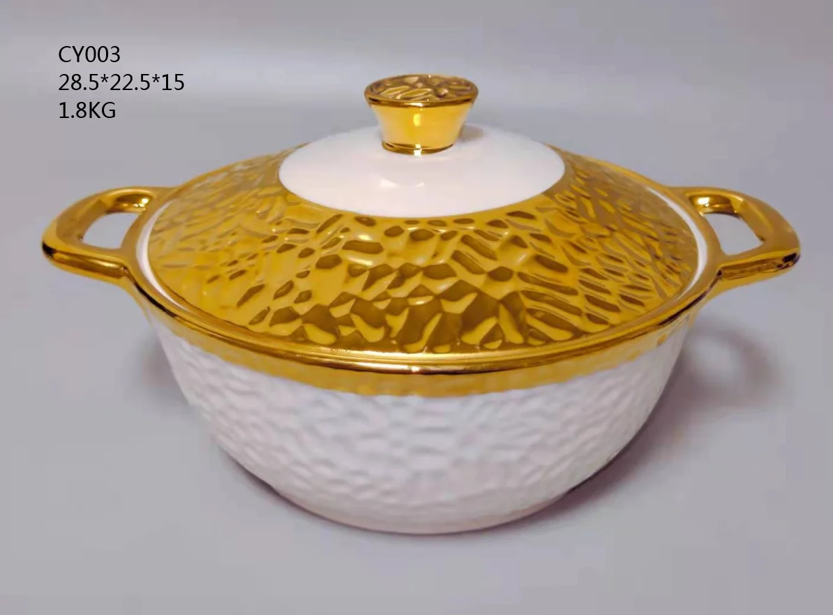 Middle Eastern Style Soup Tureen Gold Plated With Lid Modern Tureen Wholesale Quality Porcelain Soup Pot