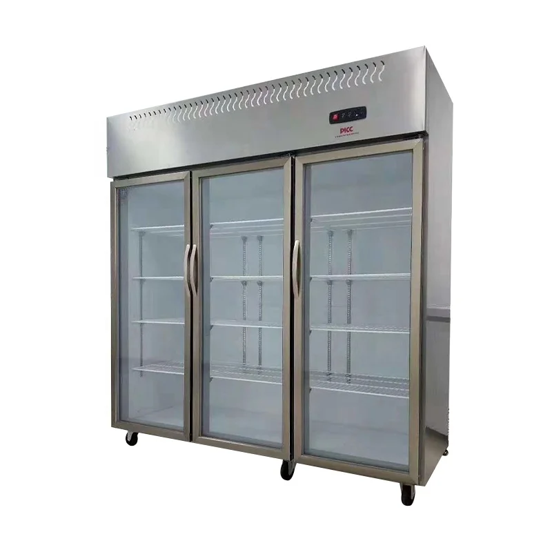 
Commercial large capacity Transparent glass door refrigerator Upright display freezer Stainless steel kitchen fridge for sale 