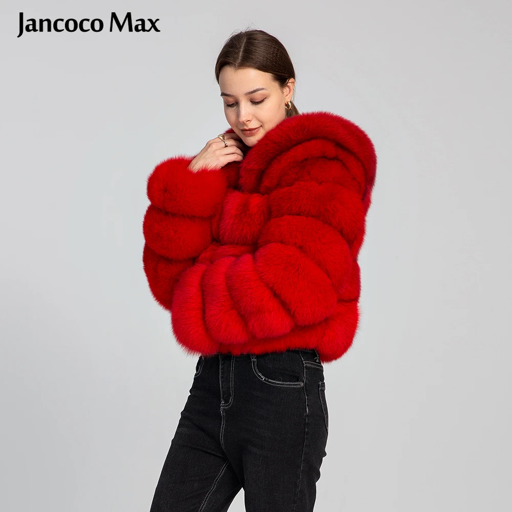Red Color Warm Thick Long Sleeve Fur Jacket Winter Real Fox Fur Coat Women with Hood