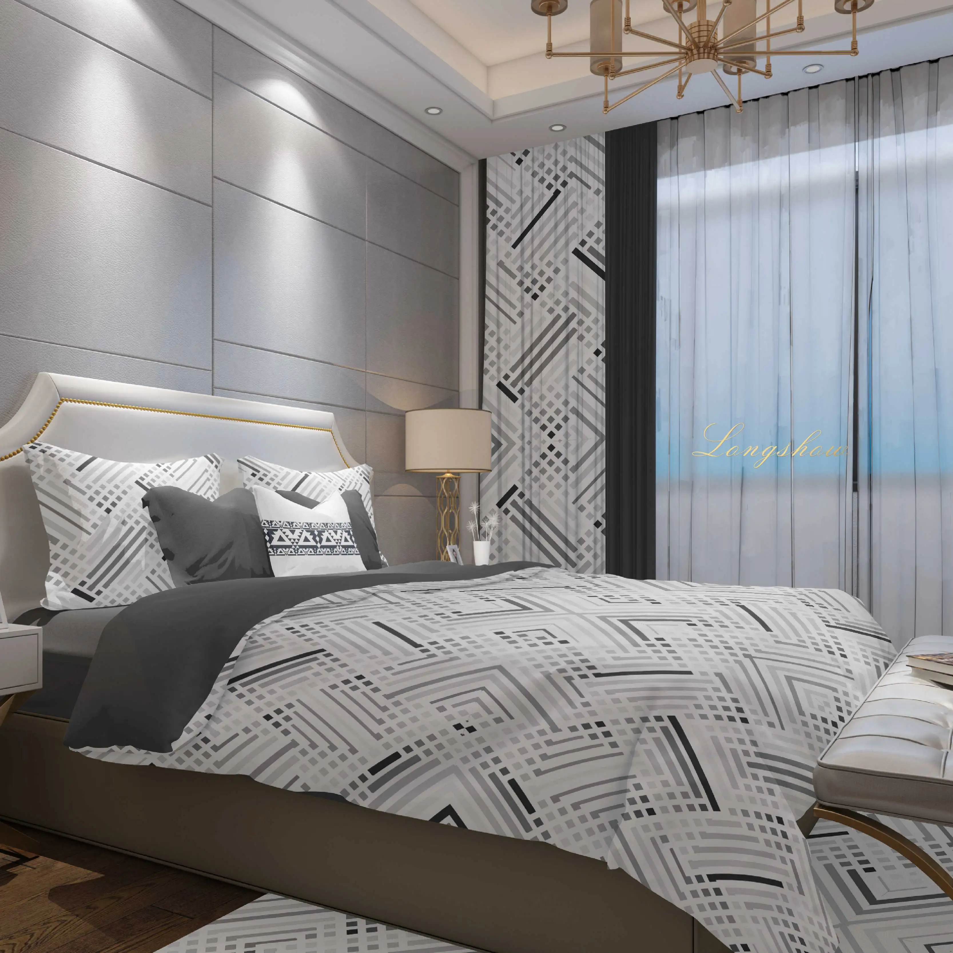 Factory provides customized high quality printed bedding sets geometry style tencel bamboo bed sheet