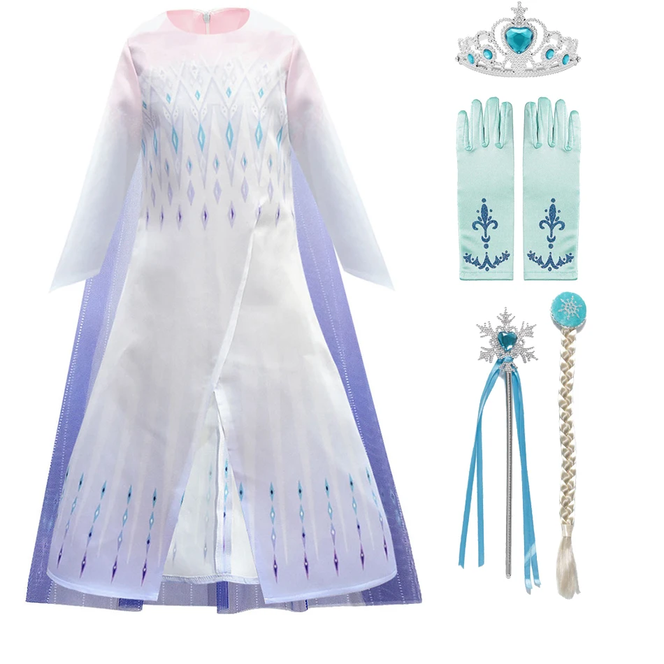 
Snow Queen 2 White Girls Elsa 2 Dress Halloween Costume Children Christmas Gowns Infant Kids Holiday Dress 