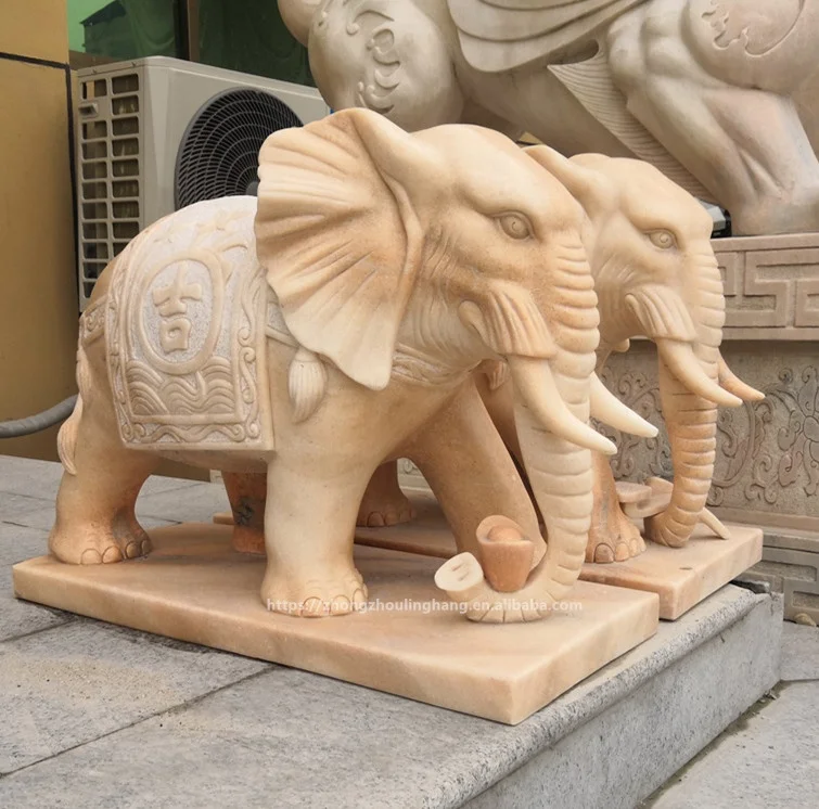 Outdoor Garden Sunset Red Marble Elephant Sculpture Statue