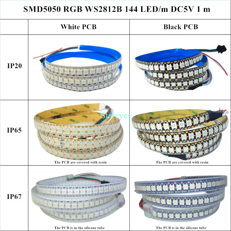 100 шт. волшебный цвет SMD 5050 1 м WS2812B DC5V 144 LED/m RGB Светодиодная лента индивидуально Адресуемая цифровая IC веревка освещение