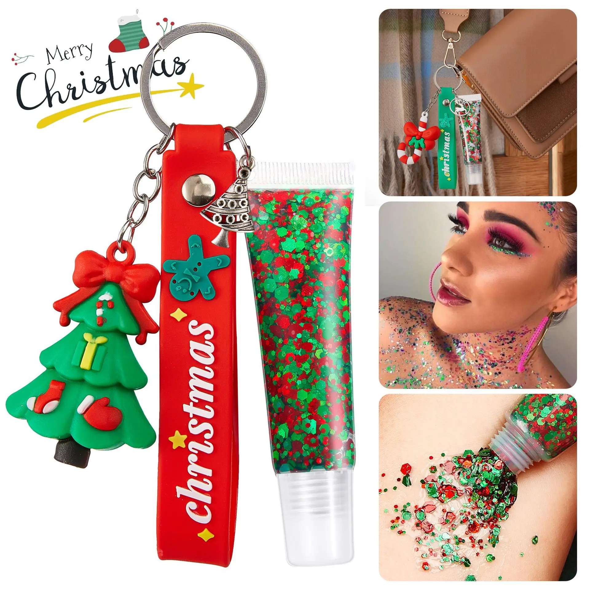 Clear Tubes Eyeshadow Lip Nails Makeup Festival Party Glitter Gel Sequins Custom Christmas Face Body Glitter Hair Gel Keychain