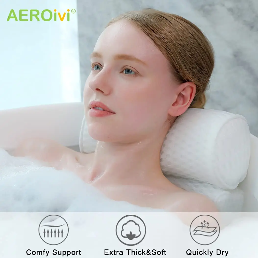 Bathtub Pillow Headrest Bath Pillows for Tub Neck and Back Support with Non Slip Suction Cups Spa Bath Cushion