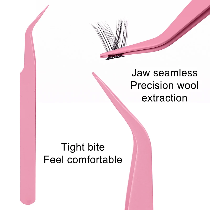 Stainless Steel Curved Volume Extension Pink Volume Lash Extensions Tweezers Fiber Tip Tweezers For Eyelash Extension
