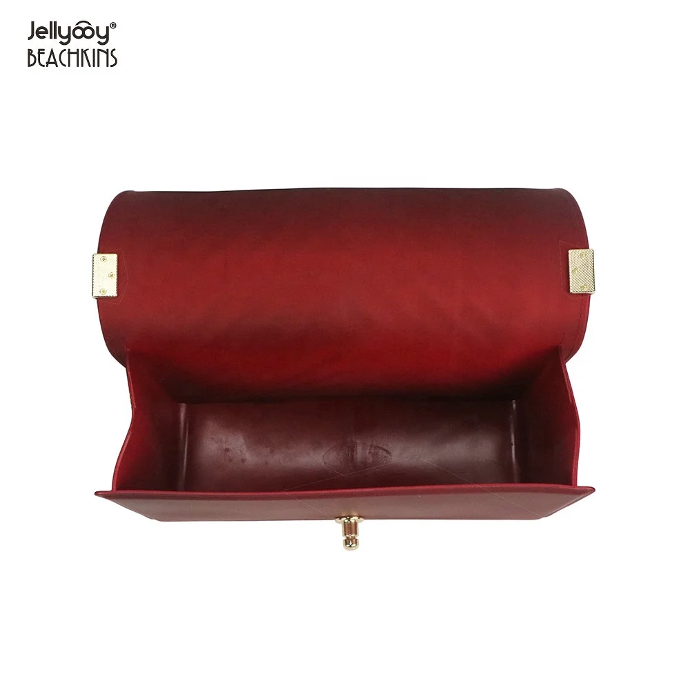 
Jellyooy BEACHKINS Matte Jelly Bags PVC V Stripe Solid Color INS Chic Girl Colorful Large 25cm Jelly Purse Bag 