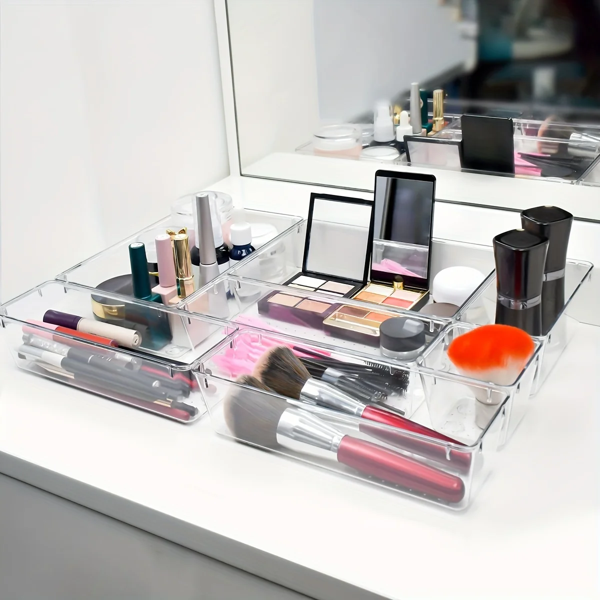 7/16/25pcs Clear Drawer Organizers Set Multifunctional Plastic Storage Box Storage Bins for Makeup/Jewelries/Bedroom/Office