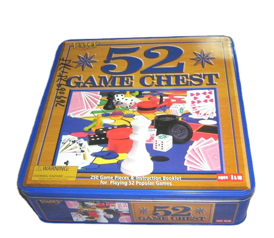 Factory Custom Graphic Playing Game Cards Marble Storage Blue Poker Dice Chess Metal Tin Box