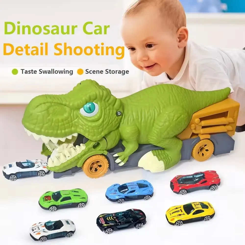 KSF Plastic Animal Fun Swallowing 1 64 Diecast Vehicle Alloy Container Transports Children Toys Kids Dinosaur Truck Car