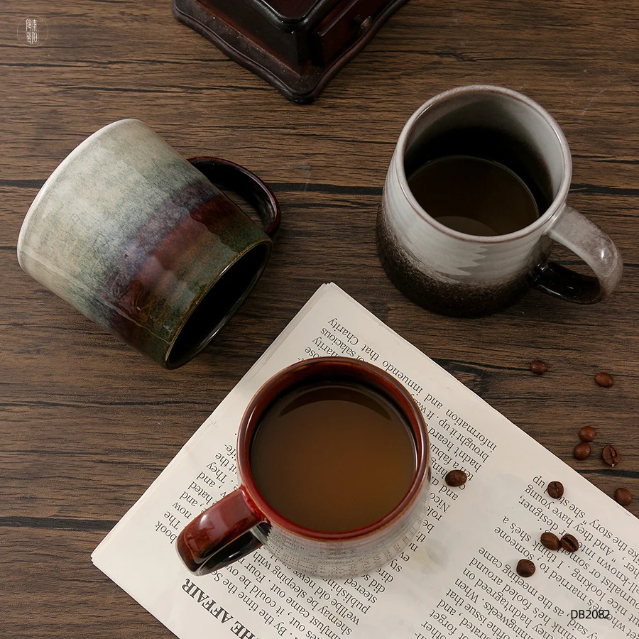 Wholesale Creative Gradient Contrasting Color Mug Retro Large Capacity Office Tea Mugs Drinking Water Cup Ceramic Coffee Mug