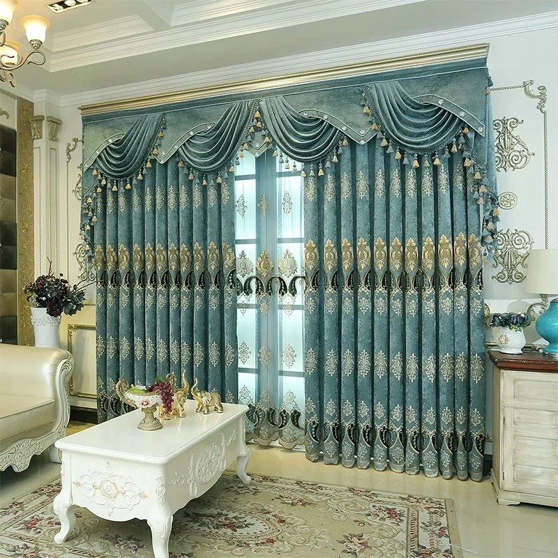 New Europeanstyle Brown Chenille Curtains for Villa Living Room Embroidered Decorative Curtains Finished Bedroom Study Curtains