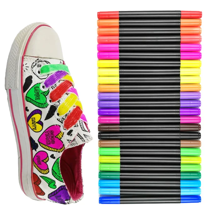 Dual Tips Double Colors Markers Chisel and Bullet Tips Fabric Marker Waterproof and Permanent Textile Markers