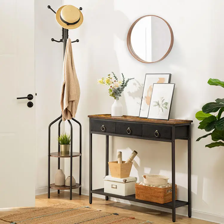 Suoernuo Wholesale Living Room Hallway Console Table Narrow Sofa Table with 3 Storage Drawers and Mesh Shelves Entryway Table