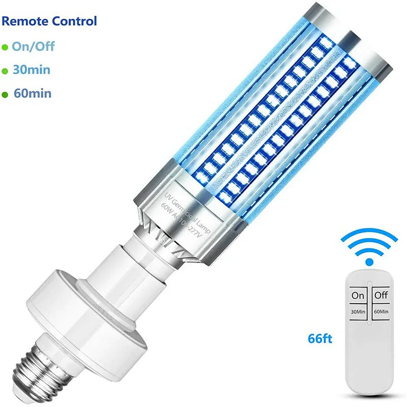 
Newest 60W LED UVC Germicidal Light Killing Virus Mite Blue Light Germicidal Lamp UV Ozone Disinfection Lamp With Remote Control 