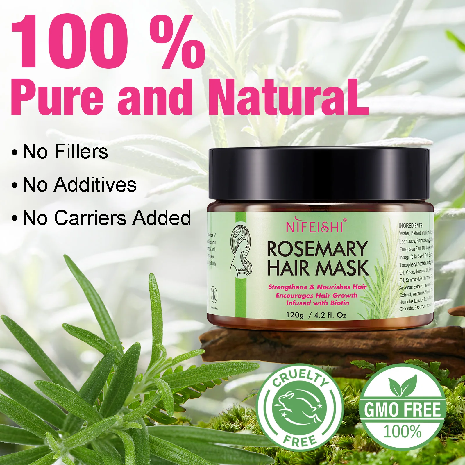 NIFEISHI Private Label Natural Organic Vegan Keratin Collagen Rosemary Hair Mask for Damaged Hair Strengthens Nourishes