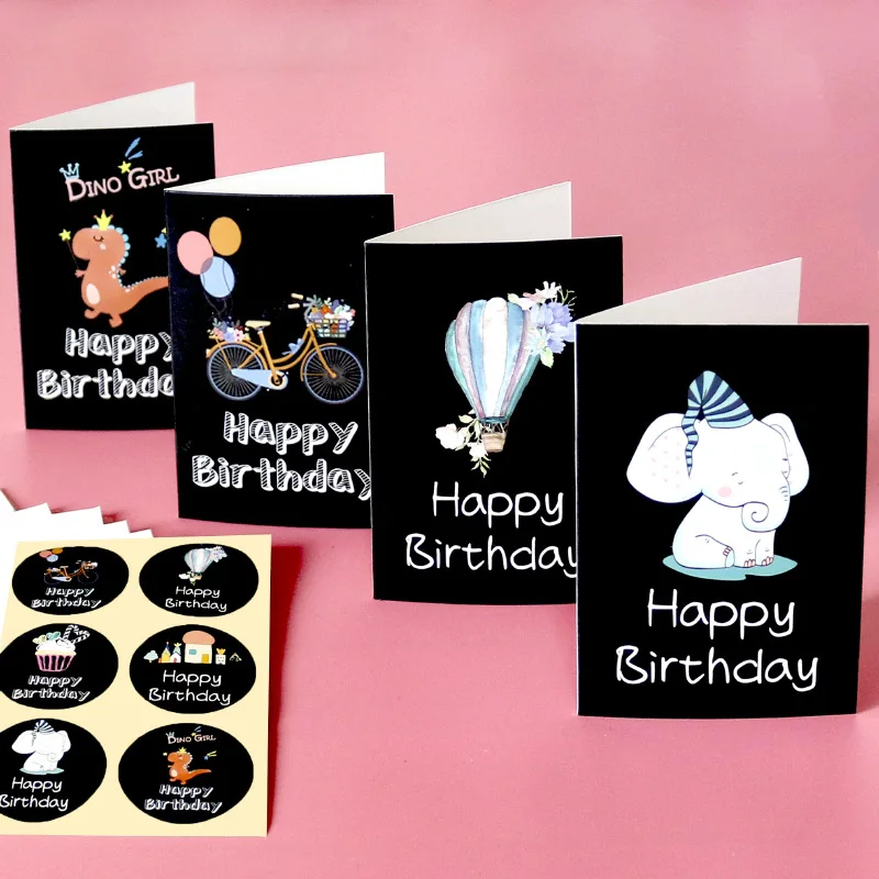 Black Birthday Greeting Cards Party Invitation Cards with Envelope Stickers 6 Styles