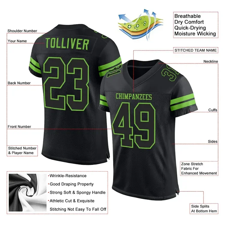 Custom Wholesale American Football Uniforms Embroidery Team Rugby Jersey Custom American Football Wear American Football Jersey