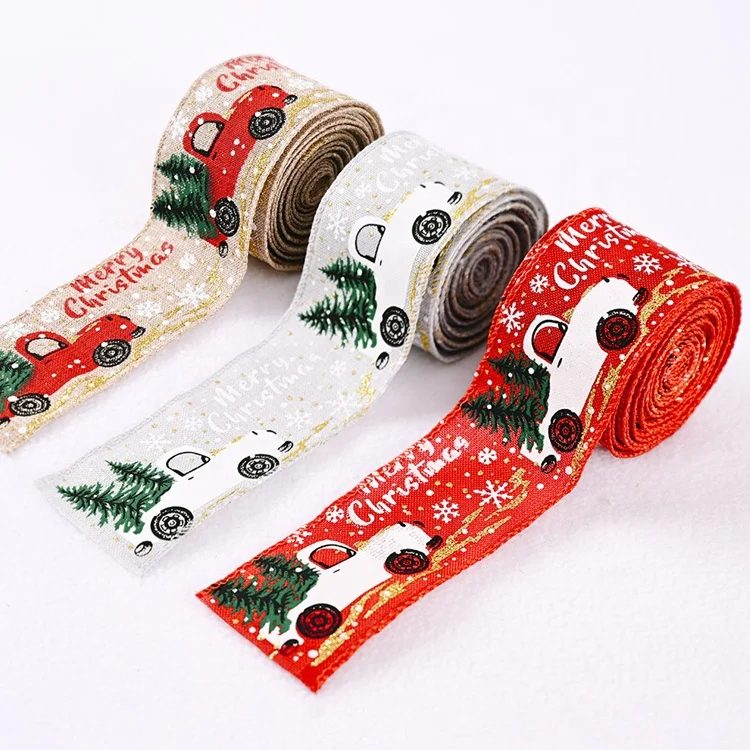 2021 new style hot sale cheap creative christmas decorations printing ribbon christmas tree decoration color strip ribbon