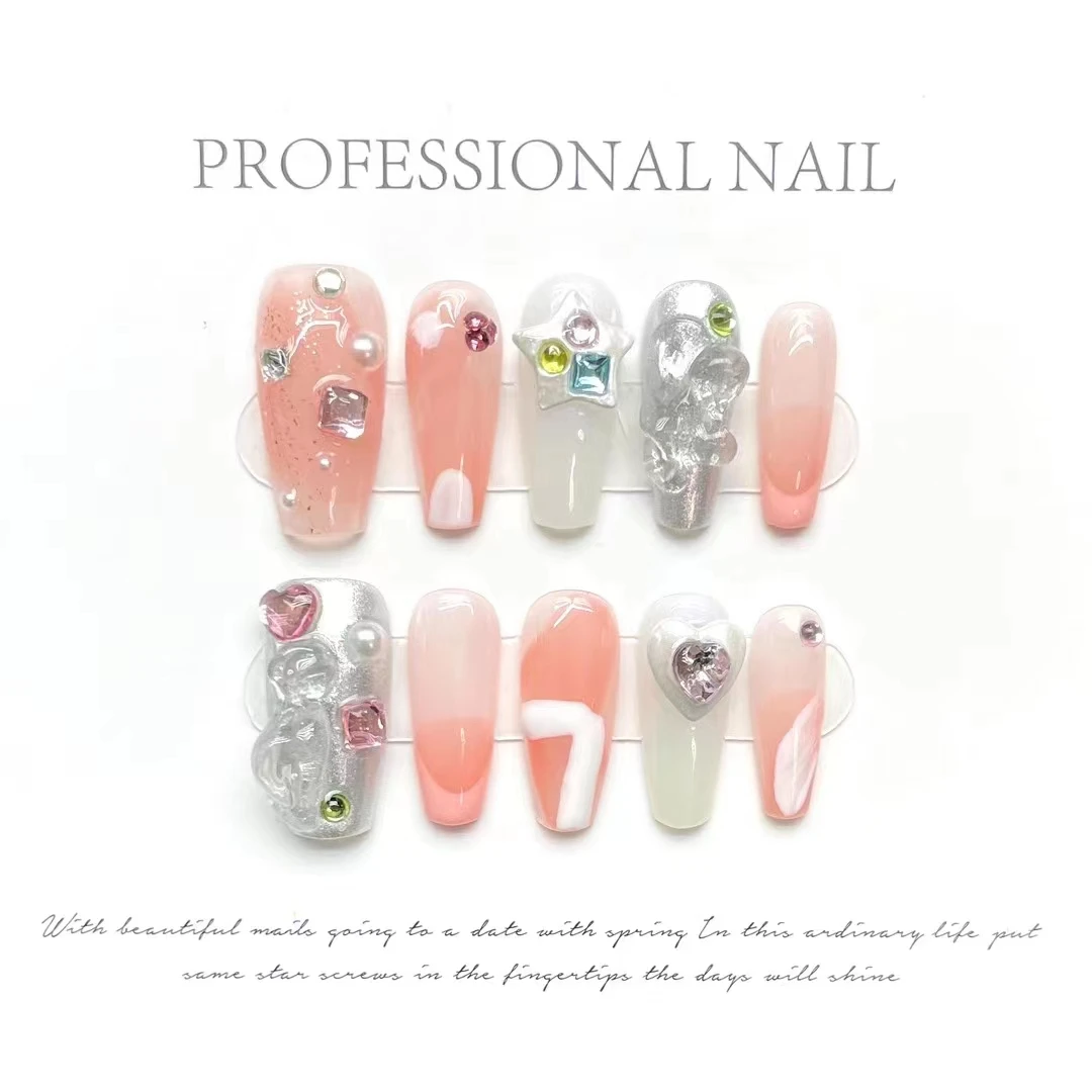 INS Handmade Exquisite Fashion Design 10-Piece ABS Press on Nails Art Box Bag Private Labeling Custom Fingernails for Fingers