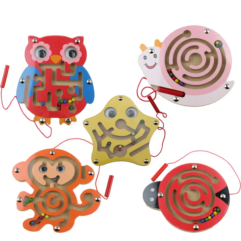 Creative Wooden Magnetic Maze Early Education Puzzle Toy Baby Children Intelligence Walking Bead Maze Focus Thinking Training