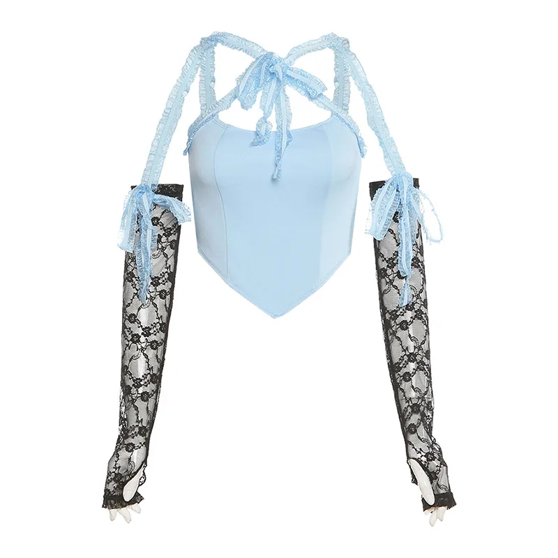 Fashion Street Casual Ladies Vest Blue Sleeveless One-word Neck Cross Strap Women Summer Vest 2021