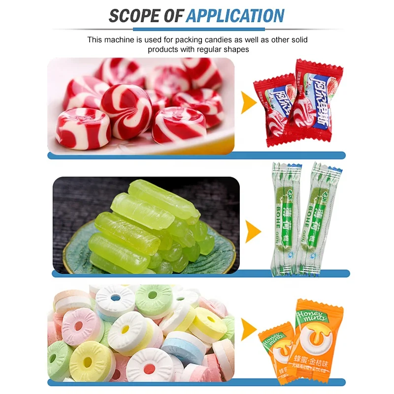 Shengwei Machinery High Speed Flow Pack Toffee Sugar Soft Candy Gummy Bear Candy Packaging Machine
