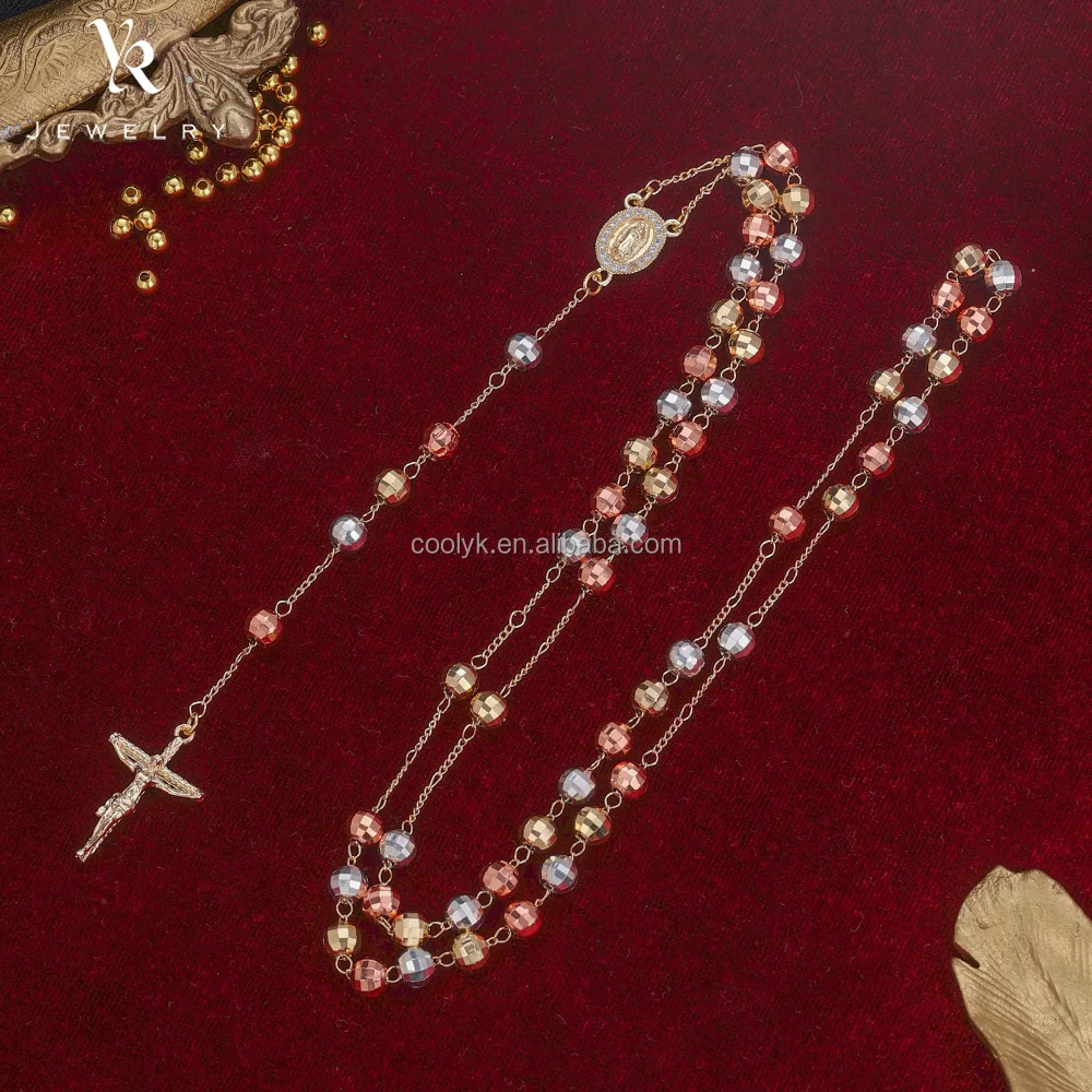 Трехцветный религиозный крест унисекс Guadalupe 14k золотые украшения женские четки Подарочное ожерелье с золотыми розариями поставка