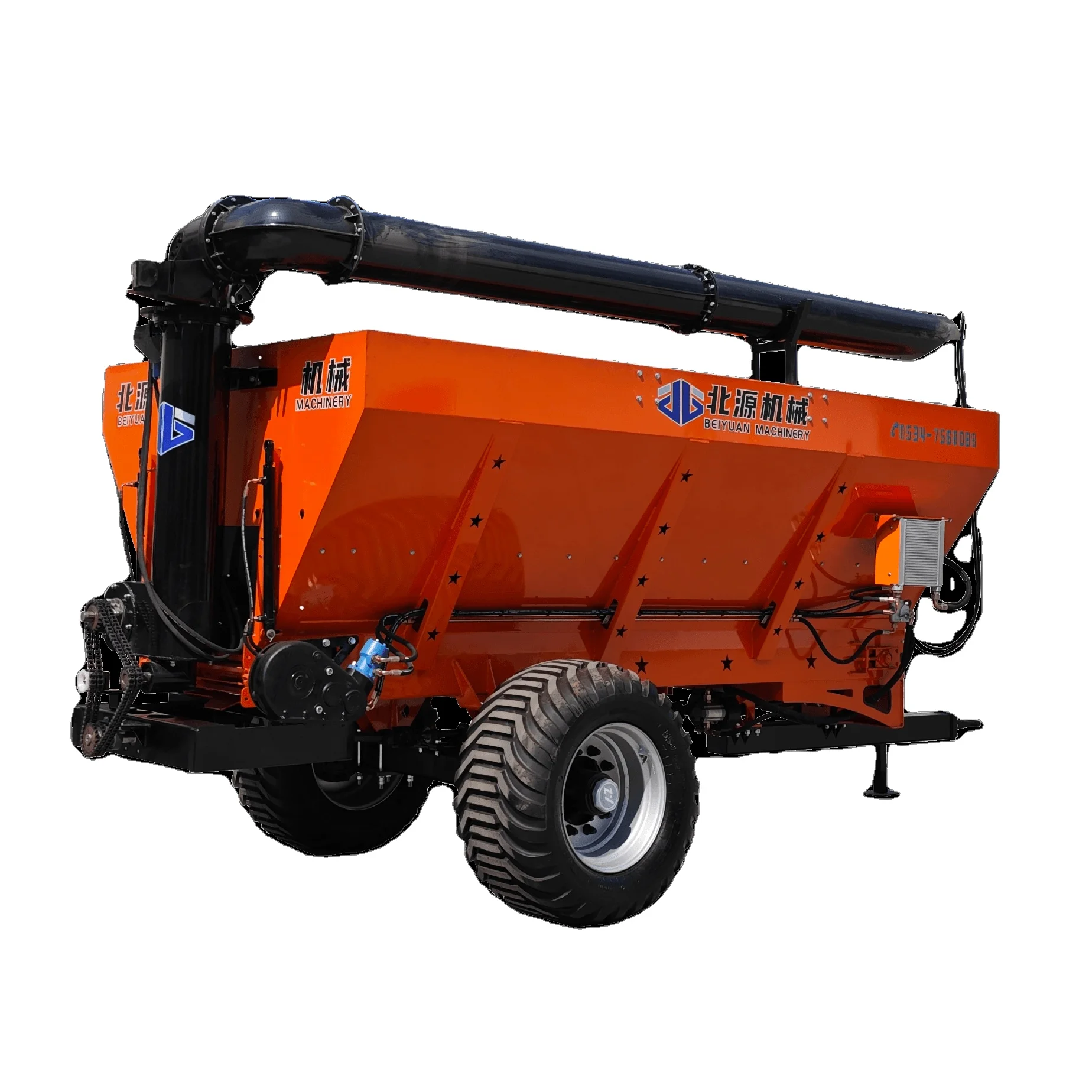 Tractor trailed Grain chaser with rotating auger for grain transporting and unloading