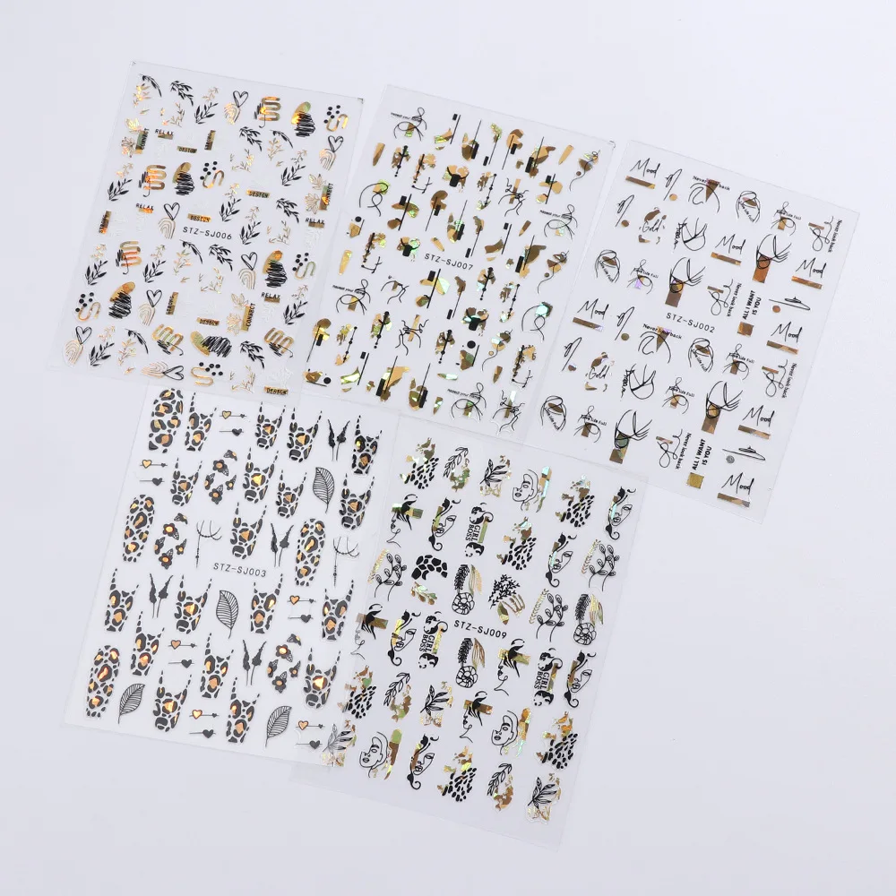 3D Bohemia Black Line Flowers Letter Desgin Self-Adhesive Nail Art Stickers Nail Transfer Sliders Wraps Manicures Foils DIY