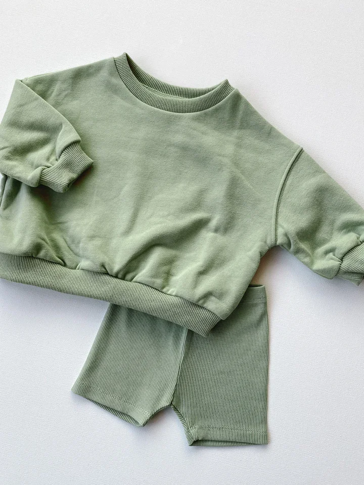 Качественный комплект детской одежды унисекс, однотонный пуловер с круглым вырезом, свитер, подходящие велосипедные шорты, детские осенние комплекты одежды