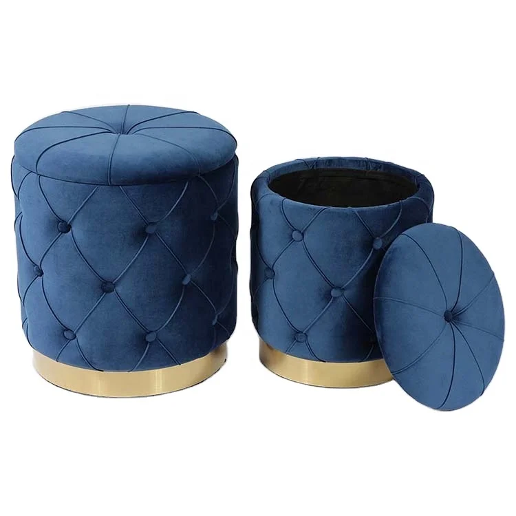 Velvet Ottoman Gold Metal Base Best Quality Fabric Stool for Living Room