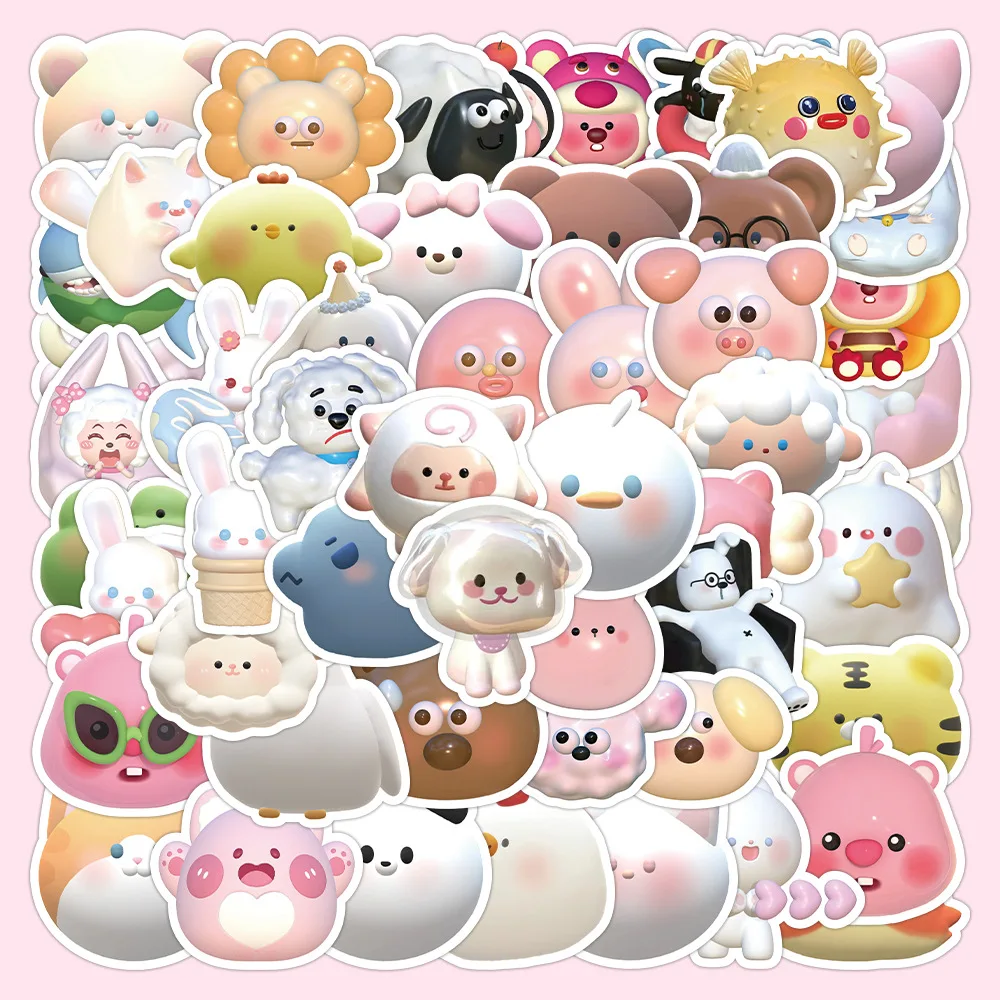 3D Cute cartoon Decal waterproof vinyl pvc sticker pack for laptop phone bear and rabbit sticker for kids