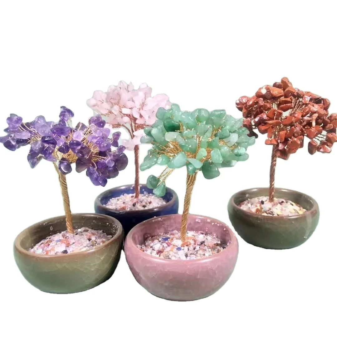 Wholesale Red Carnelian Rose Quartz Amethyst Golden Wire Gemtree for Reiki Crystal Healing Crystal Gemtree Money Tree