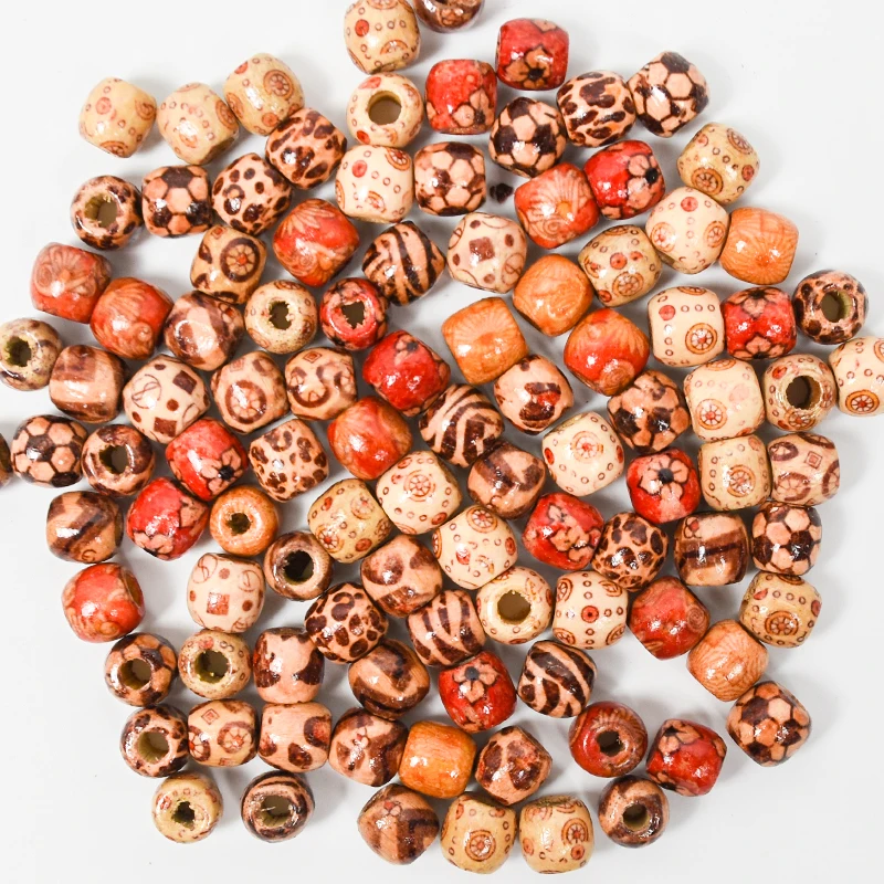 Wholesales 12mm Large Hole Natural Craft Round Colorful Pony Hair Loose Wood Beads for Braids Diy Jewelry